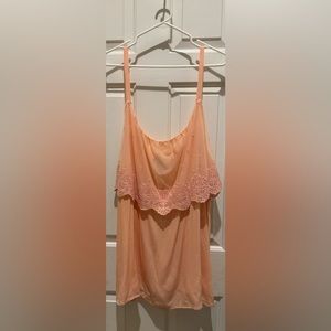 Torrid Mesh Overlay Gauze Babydoll Lace Ruffle Tank Top Peach size 4